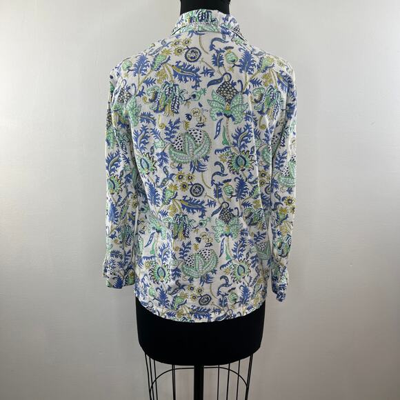 ROLLER RABBIT Blue Green White Print Long Sleeve Cotton Button Up Shirt XS - Picture 7 of 10